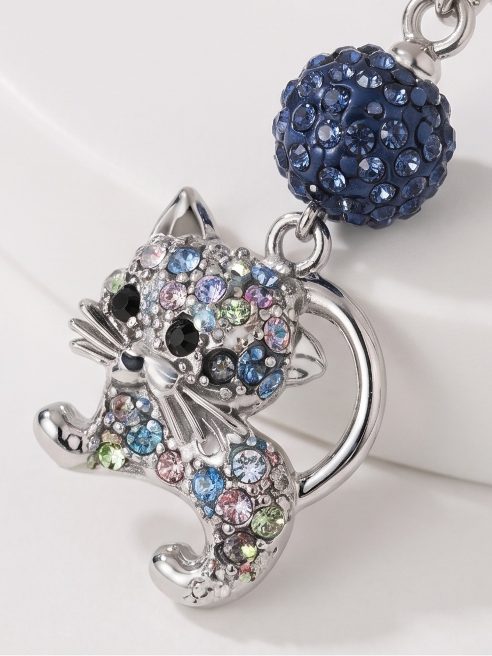 Cat Drop Earrings in Navy and Multicolor Crystal - Picture 3 of 7